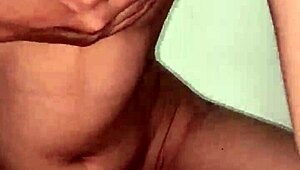 sexy teen 18+ touches natural small tits and tight pink hairy pussy close-up