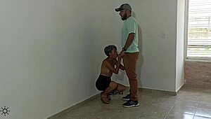 juicy latina milf stepmom with tattooed body bent over for creampie while hubby films moaning.