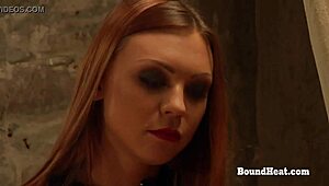 erica's lesbian slave training on knees taking strapon punishment from mistress