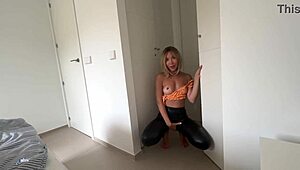 i watch her wet pussy in latex leather moaning for my fuck