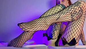 Fishnet Stockings Foot Fetish! Slutty Housewife Teases in Bedroom Close-Up