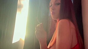italian milf artemisia love smokes cigarette solo flashing huge natural tits
