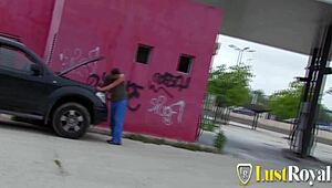 This slutty horny brunette heads outdoors for hardcore fucking, riding cowgirl before bending over doggystyle and missionary pounding