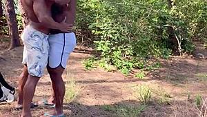 Bombadão rips clothes off muscular Brazilian bodybuilder's huge ass on country trail
