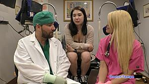 dr tampa backstage with mina moon's huge asian tits and shaved pussy in latex