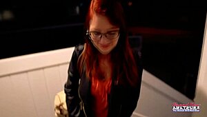 nerdy redhead dezi rae fingers shaved pussy then deepthroats juicy cock