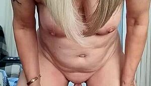 Naughty Housewife Orgasms Hard on Homemade Dildo Tit Play