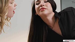 petite milf tgurl tempts with shemale cock sucking and footjob interracial licking