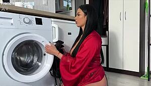 Wife Drains Husband's Balls with Tit Lick Spooning Quickie After Work