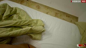 He wakes up next to his hot stepmom in bed, can't resist her juicy latina milf curves and dives right into fucking her wet pussy