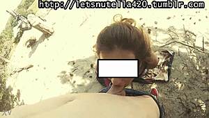 Amateur couple bends over for outdoor doggystyle fuck