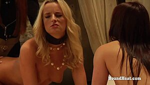 erica's lesbian slave training on knees taking strapon punishment from mistress