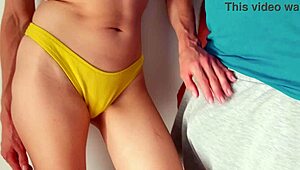 i was tryin on bikini an step sis sez help jerk off... cum floods my panties