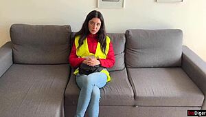 Bus conductor catches cheating couple and punishes with rough outdoor doggystyle