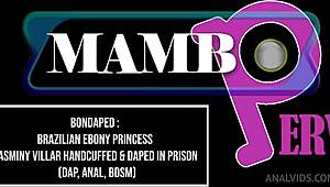 brazilian ebony princess jasminy villar handcuffed for monster cock dap anal bdsm