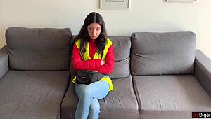 Bus conductor catches cheating couple and punishes with rough outdoor doggystyle