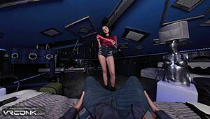 VR cosplay babe Ellie sucks huge cock then rides moaning in parody pt 1