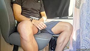 Watch her hump van seat to explosive moaning cumshot orgasm bliss