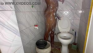 Overwhelmed by the sight of that massive black cock glistening in the shower steam