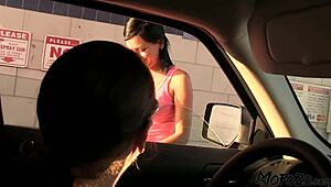 horny car washer mommy deepthroats daddy's monster cock in sloppy wet 69 before anal