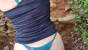 ever wonder what happens when milf flashes panties outdoors for public doggy in forest?