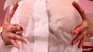 Oiled Japanese Teen Delivers Sloppy POV Blowjob at Massage Parlor Ending in Cum Swallow