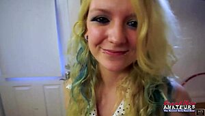 hot blonde chelsie r fingers shaved pussy sucks deep before hard banging cumshot