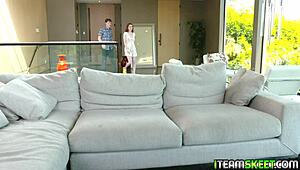 ginger dreamgirl aria carson stretches jaw wide on boyfriend's thick cock in bedroom