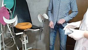 I caught this curvy nurse milf on hidden cam giving patient a nylon pantyhose handjob cum