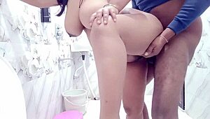 your big natural tits pussy gets fucked hard by stepbro in bathroom