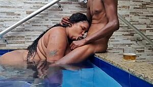 Chubby latina bbw gulps my cum poolside tattooed exotic ass shaking