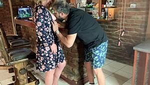 The hot milf flashes her upskirt before getting fucked hard