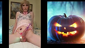 my huge cock throbs for halloween shemale cumshot explosion