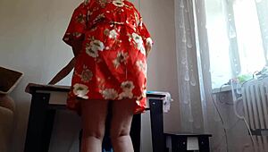 while my girlfriend shops her mom sneaks in fucks me loud with strap-on and big tits illusion