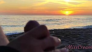 Stepdaughter Watches Stepdad's Cock Flash Then Helps Public Beach Cumshot