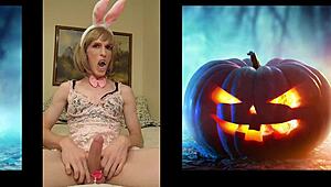 my huge cock throbs for halloween shemale cumshot explosion