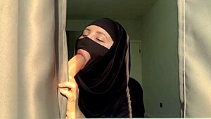 Slutty Muslim teacher deepthroats cock with messy saliva strings and gagging moans