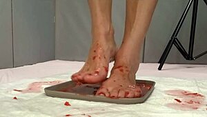 ohh i peed on strawberries then trampled em with my pretty feet... so messy!