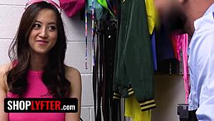 LP Officer Drags Shoplifting Stepdaughter to Back Office for Intense Cowgirl Ride and Handjob