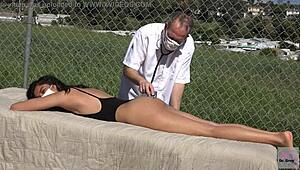 dr grey oils up asian ass for public outdoor hospital patient massage fetish