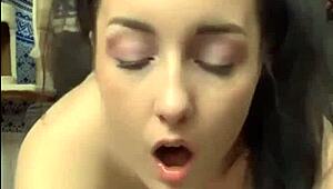 Horny slut masturbates pussy with dildo licks cum off clit bent over wet big pussy lips