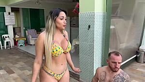 hot boss pays midget poolboy with tight pussy creampie fuck