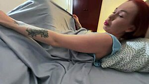 stepmom sneaks hotel ride on son's cock after taboo jerkoff tease