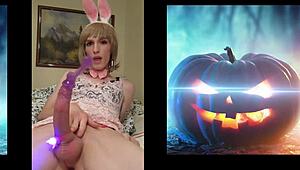 my huge cock throbs for halloween shemale cumshot explosion