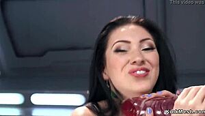 babe grinds huge dildo deep in yellow panties till she squirts