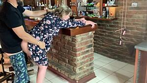 The hot milf flashes her upskirt before getting fucked hard