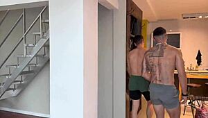 this horny couple shares their bed in a wild anal foursome, cumming right in the babes' mouths