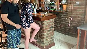 The hot milf flashes her upskirt before getting fucked hard