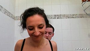 french cougar in lingerie sucks stepson then bathtub fuck