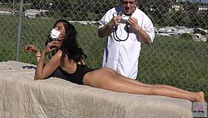 dr grey oils up asian ass for public outdoor hospital patient massage fetish